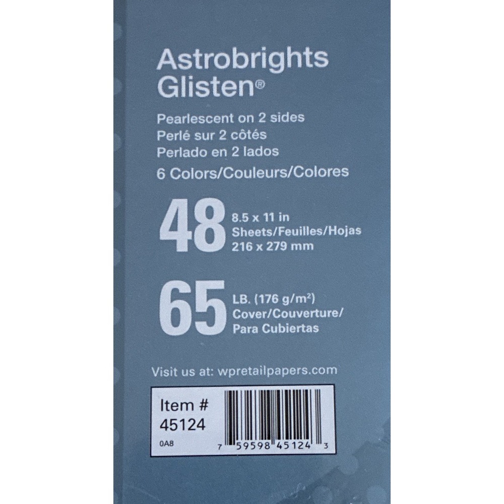 Wausau Paper Pearlescent Astrobrights Glisten Cardstock 65 lb 48 Sheets 6 Colors - Picture 3 of 10